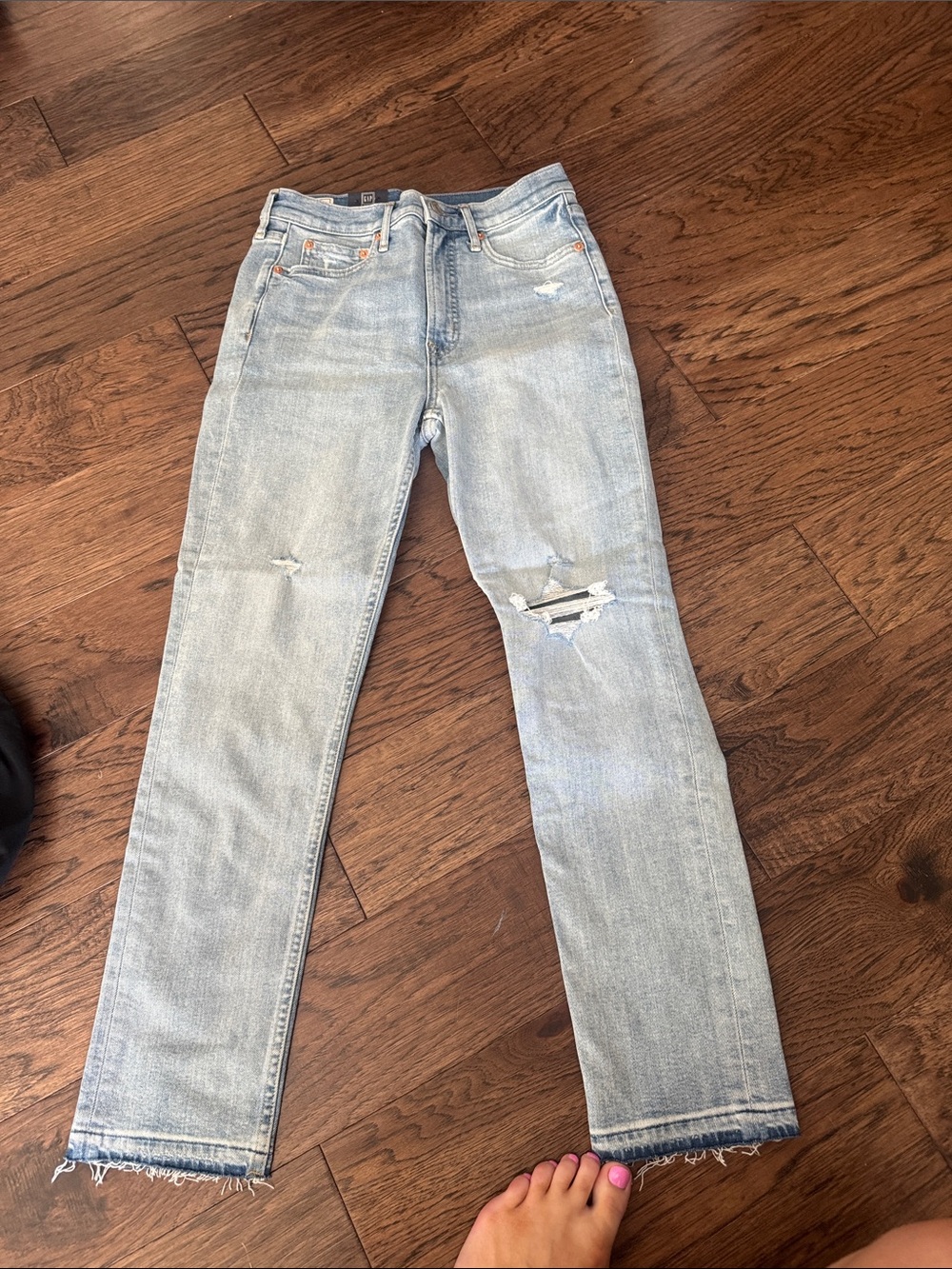 GAP Light Wash Straight Leg Jeans with Distressed Knees